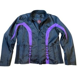 IK LEATHER New WOMEN'S BLACK & PURPLE NYLON ZIP-UP BIKER JACKET SIZE M